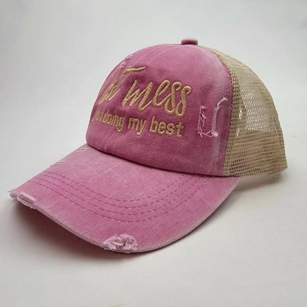 Hot Mess Just Doing My Best Women's Ponytail Cap Hat Pink Mesh Cot…